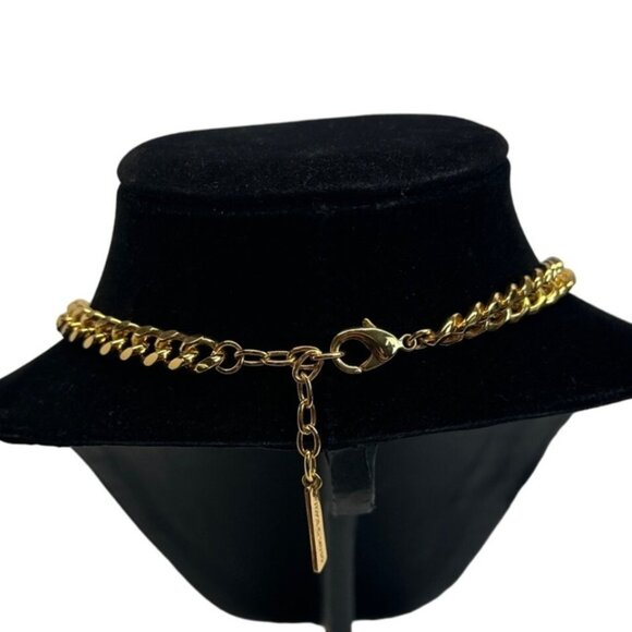 Vtg Vince Camuto Zebra Pattern Chunky Gold Tone Chain Necklace -17in Adjustable - Picture 2 of 7